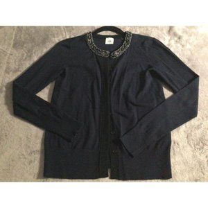 Cabi Beaded Sequence Neck Navy Formal Cardigan XS